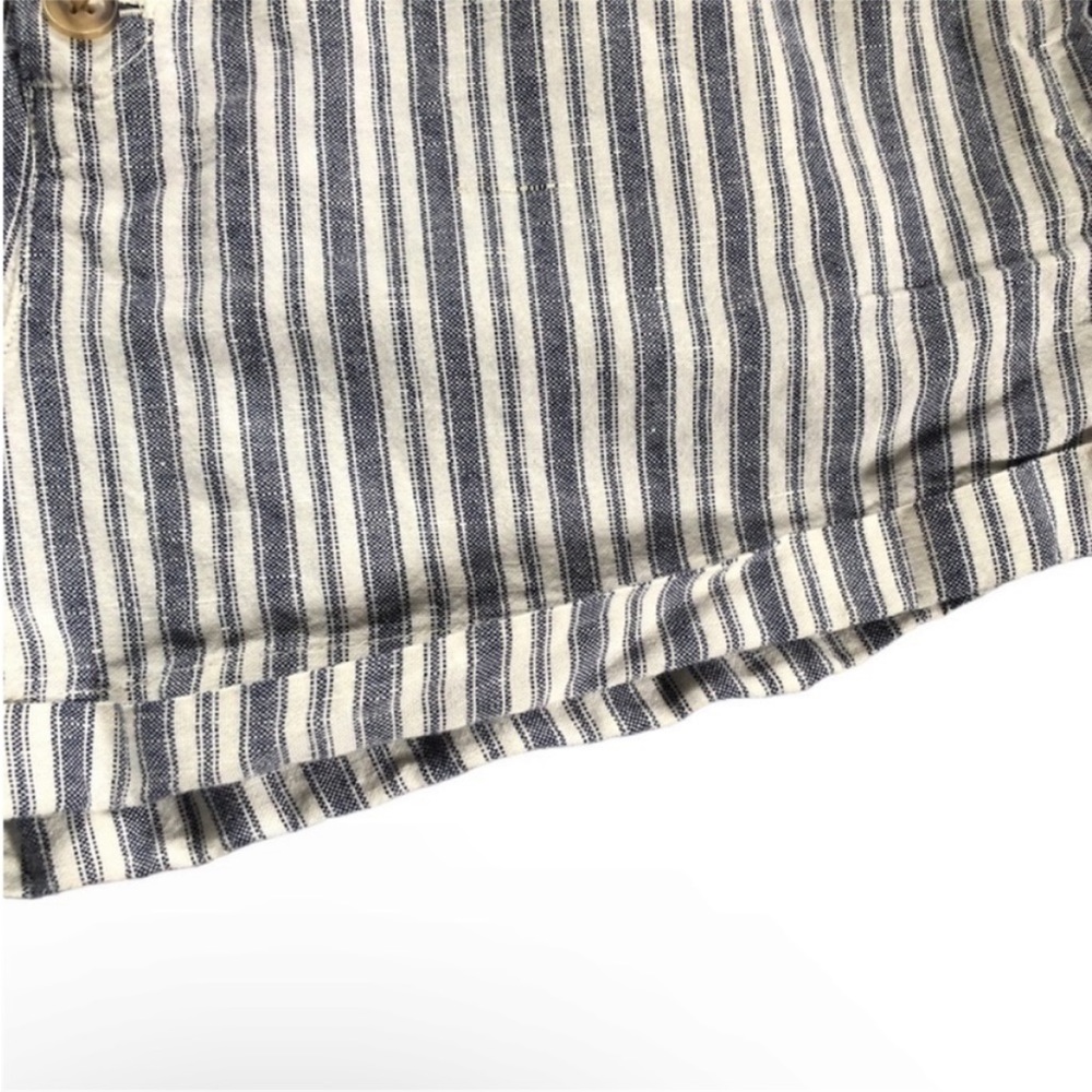 GAP High-Rise Paper Bag Waist Shorts Linen Cotton Navy White Stripe Coastal 14P - Picture 9 of 11